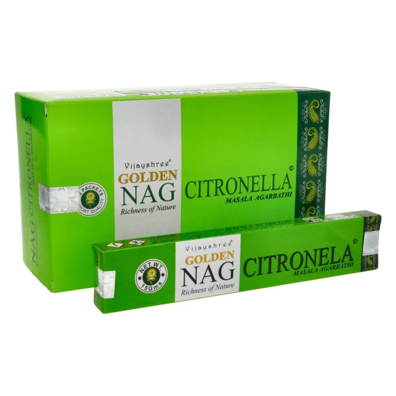 🌿🪔 Encens Vijayshree Golden Nag Citronella 15g – Par 12