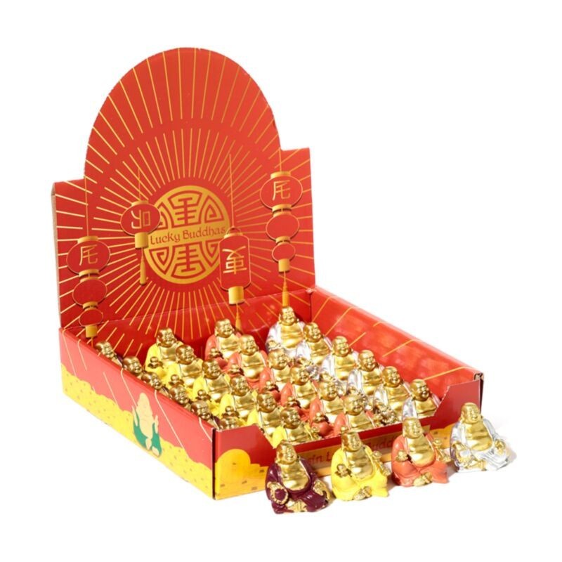 ✨ Mini Bouddhas Porte-Bonheur Brillants – Présentoir de 24
