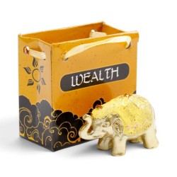 🐘✨ Éléphant Porte-Bonheur Doré avec Sac – Présentoir de 24