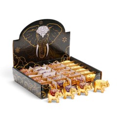 🐘✨ Mini Éléphant Porte-Bonheur à Collectionner Pailleté Métallique – Présentoir de 24