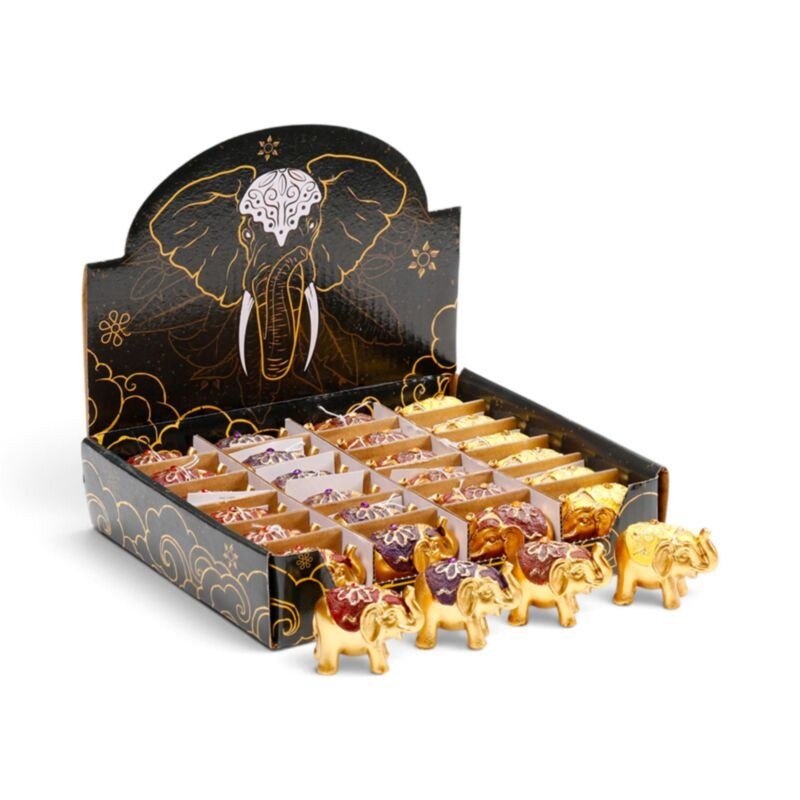 🐘✨ Mini Éléphant Porte-Bonheur à Collectionner Pailleté Métallique – Présentoir de 24