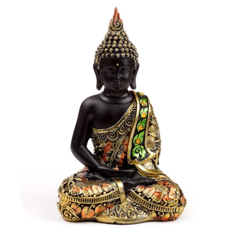🧘 Figurine Bouddha Thaïlandais Noir & Orange & Or – Contemplation