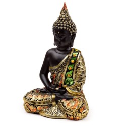 🧘 Figurine Bouddha Thaïlandais Noir & Orange & Or – Contemplation