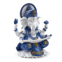 🐘💙 Figurine Ganesh Blanc & Bleu – Connaissance