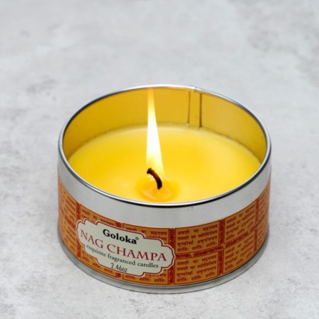 🌿🕯️ Bougie à la Cire de Soja dans Boîte en Étain Goloka – Nag Champa