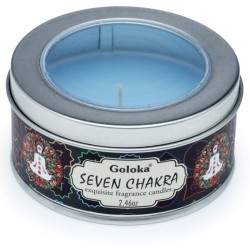 🌈🕯️ Bougie à la Cire de Soja dans Boîte en Étain Goloka – Sept Chakras