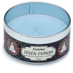 🌈🕯️ Bougie à la Cire de Soja dans Boîte en Étain Goloka – Sept Chakras
