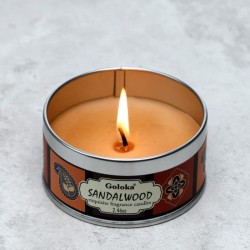 🌳🕯️ Bougie à la Cire de Soja dans Boîte en Étain Goloka – Bois de Santal
