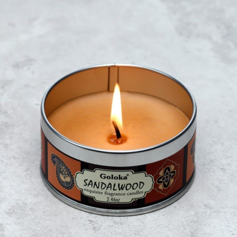 🌳🕯️ Bougie à la Cire de Soja dans Boîte en Étain Goloka – Bois de Santal