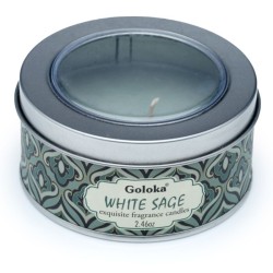 🌿🕯️ Bougie à la Cire de Soja dans Boîte en Étain Goloka – Sauge Blanche