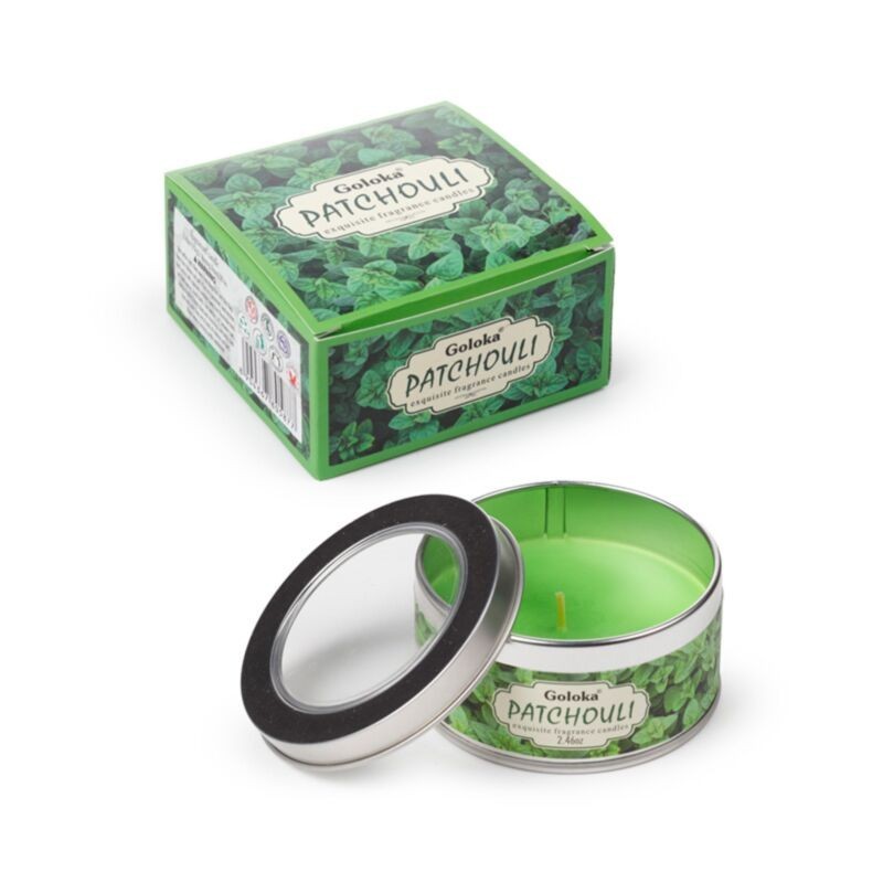 🌿🕯️ Bougie à la Cire de Soja dans Boîte en Étain Goloka – Patchouli