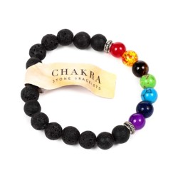 🌈🖤💎 Bracelet Chakra en Pierre de Lave & Gemme