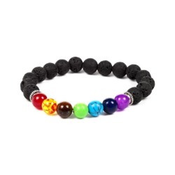 🌈🖤💎 Bracelet Chakra en Pierre de Lave & Gemme