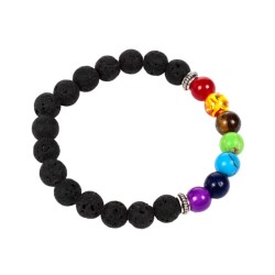 🌈🖤💎 Bracelet Chakra en Pierre de Lave & Gemme