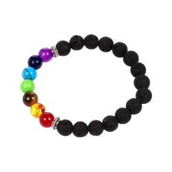 🌈🖤💎 Bracelet Chakra en Pierre de Lave & Gemme