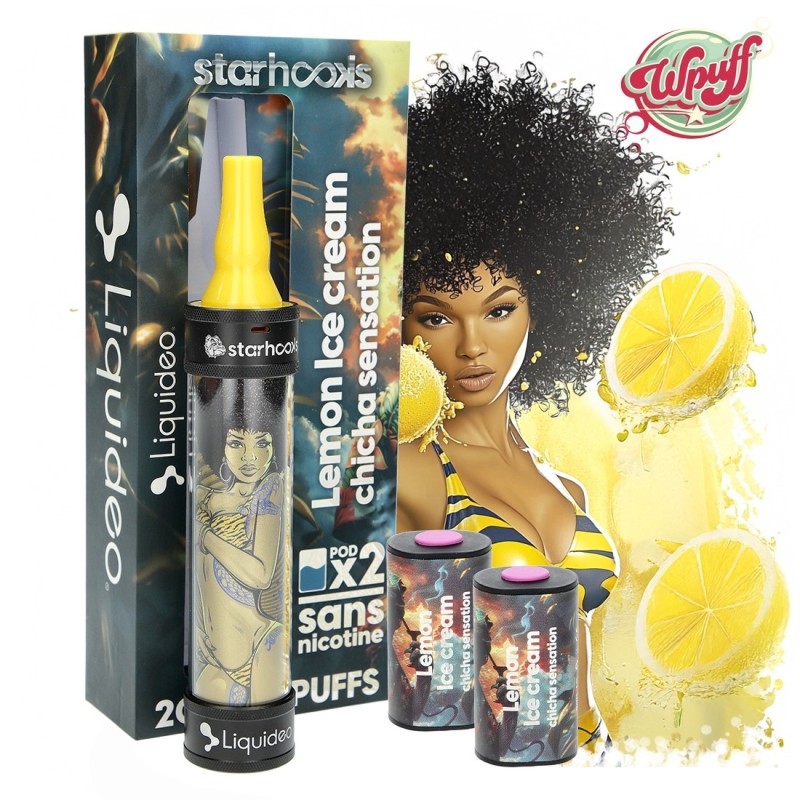 🍋🍦 STARHOOKS CHICHA SENSATION LIQUIDEO 2 PODS LEMON ICE CREAM – 20 000 PUFFS