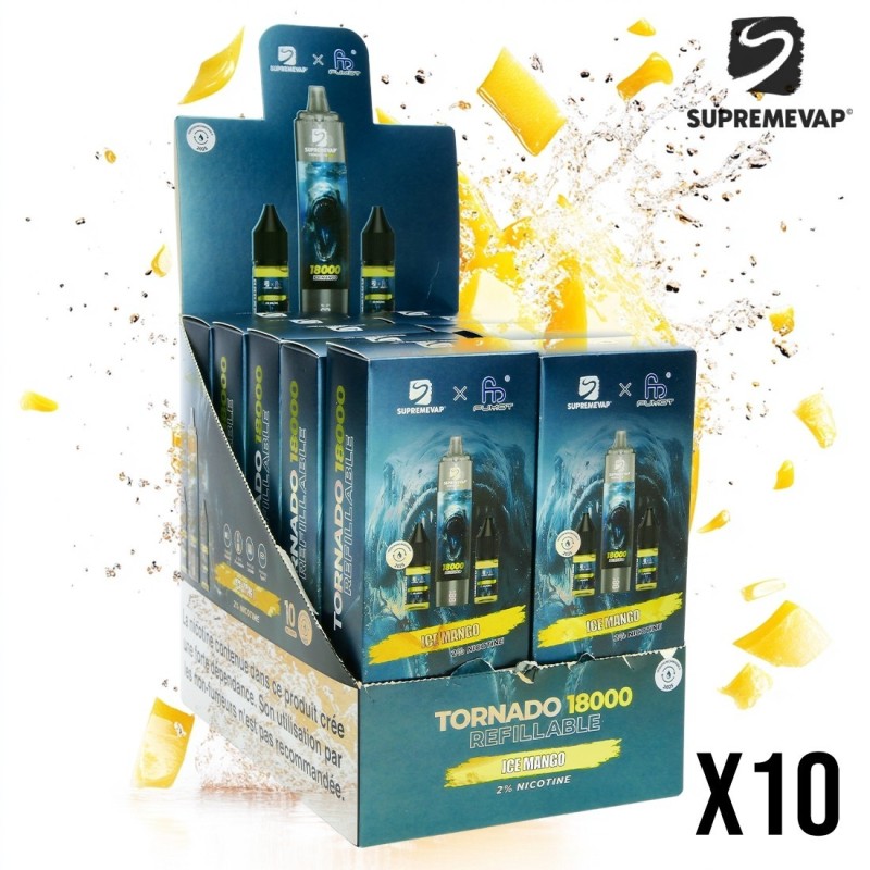 🥭❄️ PUFF SUPREMVAP TORNADO MANGUE ICE 18 000 PUFFS – DISPLAY DE 10