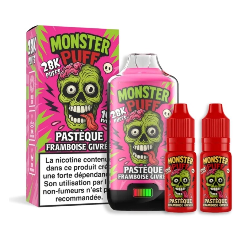 🍉🍇❄️ KIT MONSTER PUFF PASTÈQUE FRAMBOISE GIVRÉE – 28 000 PUFFS (20 MG)