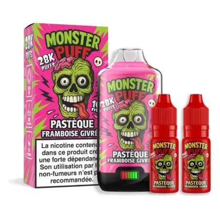 🍉🍇❄️ KIT MONSTER PUFF PASTÈQUE FRAMBOISE GIVRÉE – 28 000 PUFFS (20 MG)