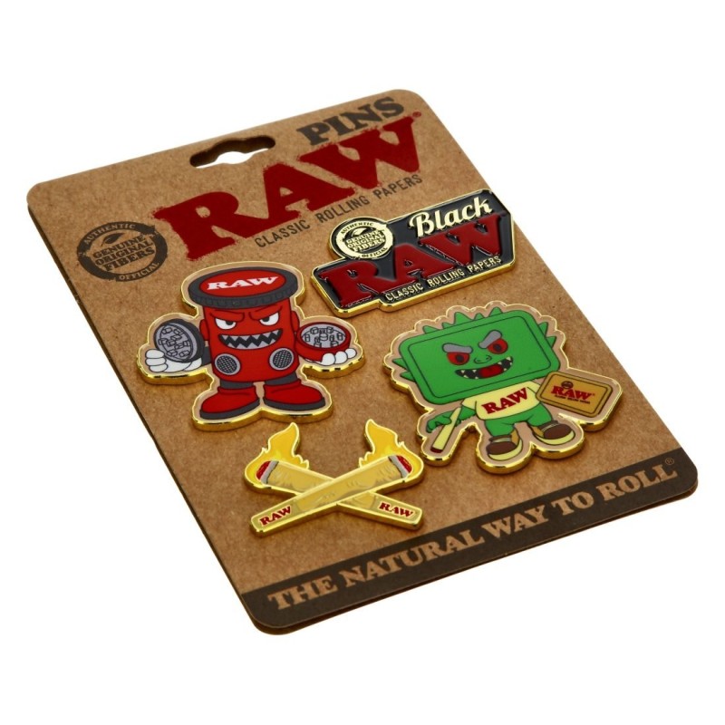 Set de 4 Pins RAW | Badges Métalliques Officiels RAW | Shop Smoking