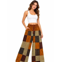 Pantalon Palazzo Patchwork Multicolore en Coton | Shop Smoking