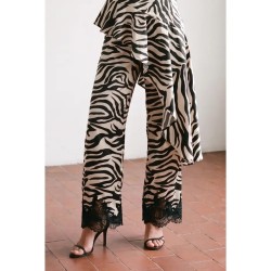 Pantalon Satin Imprimé Zèbre avec Dentelle | Shop Smoking