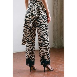 Pantalon Satin Imprimé Zèbre avec Dentelle | Shop Smoking