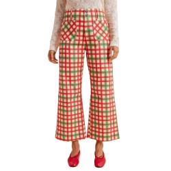 Pantalon Évasé Vichy de Noël en Coton Stretch | Shop Smoking