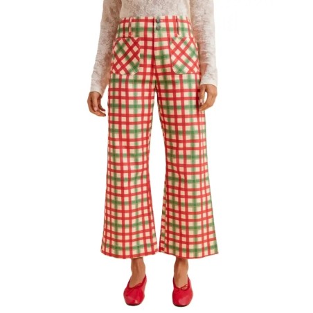 Pantalon Évasé Vichy de Noël en Coton Stretch | Shop Smoking