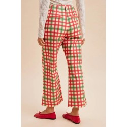Pantalon Évasé Vichy de Noël en Coton Stretch | Shop Smoking