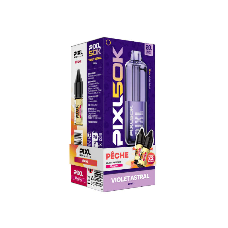 PIXL 50K Violet Astral Pêche 20mg 2x10ml – Nic Salt Vape