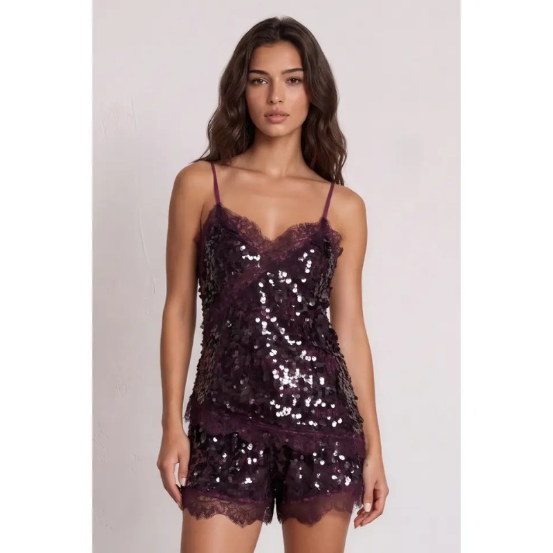 Caraco Asymétrique à Sequins et Dentelle | Shop Smoking
