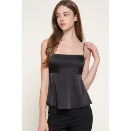 Top Satin Femme à Encolure Droite et Bretelles Réglables