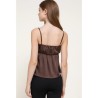 Top Satin Femme à Encolure Droite et Bretelles Réglables