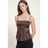 Top Satin Femme à Encolure Droite et Bretelles Réglables