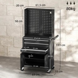 Servante d’atelier en acier noir à 3 tiroirs