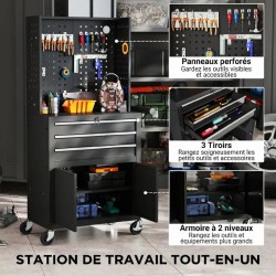 Servante d’atelier en acier noir à 3 tiroirs