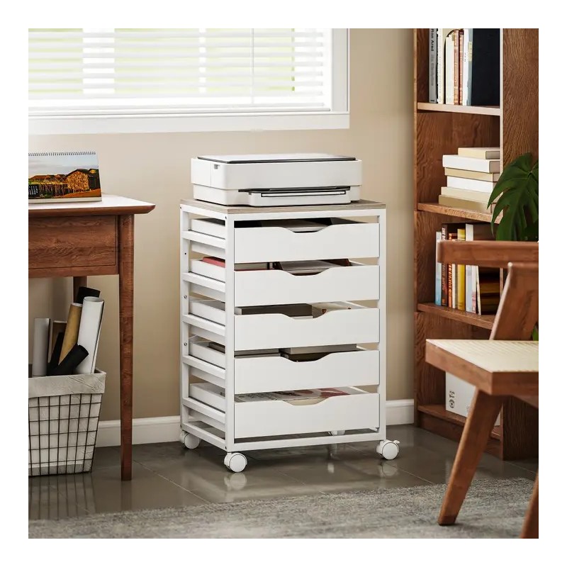 Caisson de bureau blanc 5 tiroirs mobile 50 × 40 cm