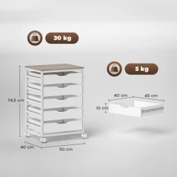Caisson de bureau blanc 5 tiroirs mobile 50 × 40 cm
