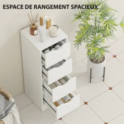 Meuble de salle de bain blanc à 4 tiroirs avec poignées