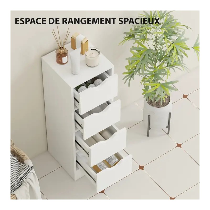 Meuble de salle de bain blanc à 4 tiroirs avec poignées