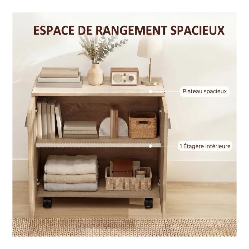 Buffet bas sur roulettes 60 × 35 × 65 cm avec 2 portes