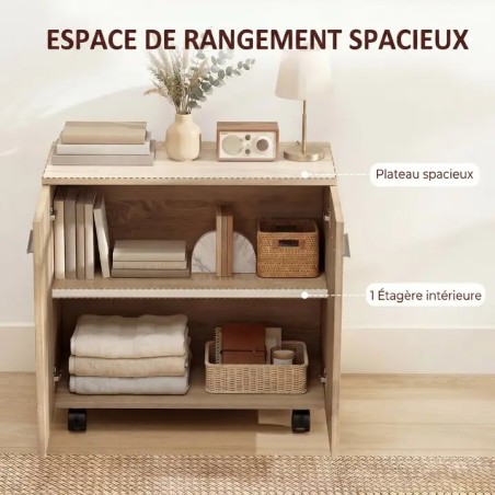 Buffet bas sur roulettes 60 × 35 × 65 cm avec 2 portes