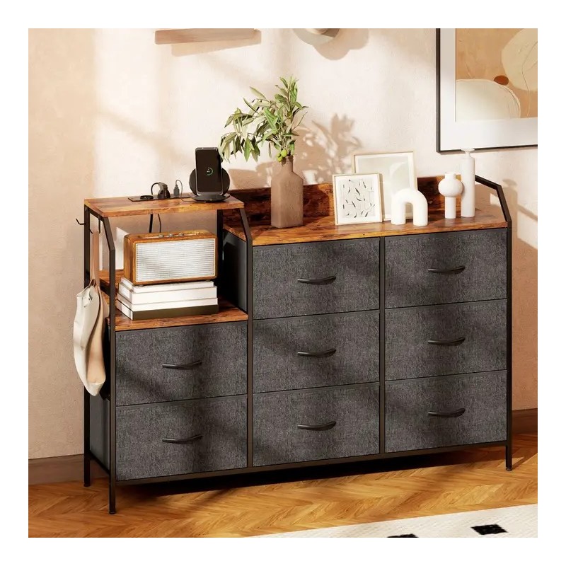 Commode 8 tiroirs en tissu avec station de recharge USB