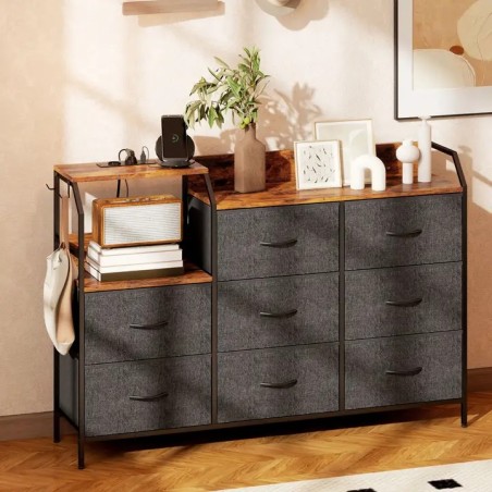 Commode 8 tiroirs en tissu avec station de recharge USB