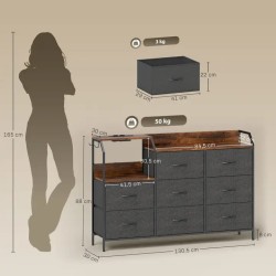 Commode 8 tiroirs en tissu avec station de recharge USB