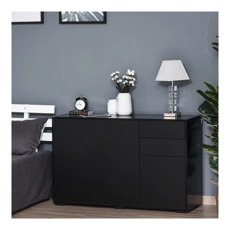 Buffet de Rangement Noir 2 Tiroirs et 3 Portes