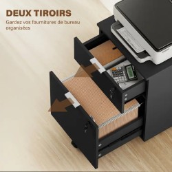 Caisson de Bureau 2 Tiroirs Verrouillables 42 × 40 × 60 cm