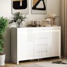 Buffet Salon Blanc LED – Meuble de Rangement 4 Tiroirs
