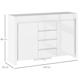 Buffet Salon Blanc LED – Meuble de Rangement 4 Tiroirs